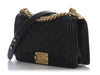 Chanel Old Medium Black Chevron-Quilted Caviar Boy Bag