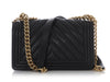Chanel Old Medium Black Chevron-Quilted Caviar Boy Bag