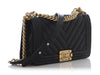 Chanel Old Medium Black Chevron-Quilted Caviar Boy Bag