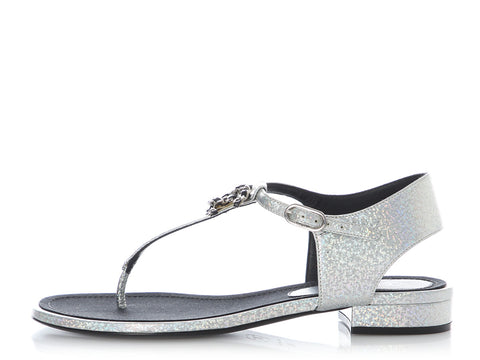 Chanel Silver and Black Fantasy Thong Sandals