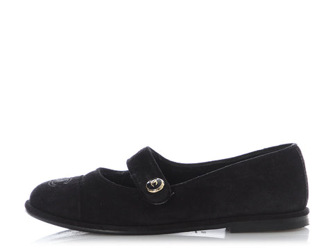 Chanel Black Suede Cottage Mary Janes