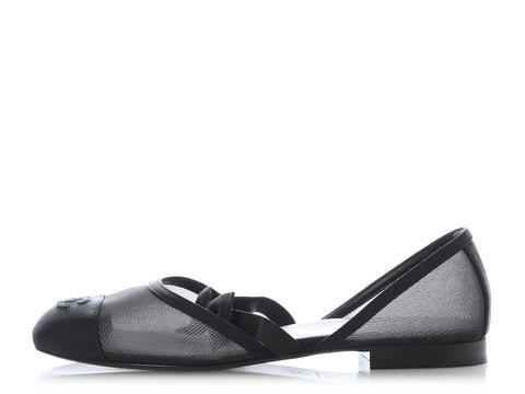 Chanel Black Grosgrain and Mesh Mary Janes