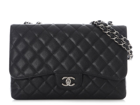 Chanel Jumbo Black Quilted Caviar Classic Single Flap