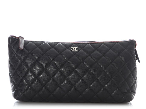 Chanel Large Black Quilted Caviar Cosmetic Pouch
