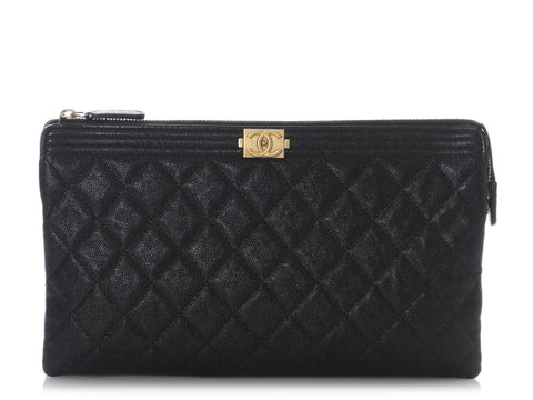 Chanel Medium Black Quilted Caviar Boy O-Case