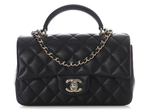 Chanel Mini Black Quilted Lambskin Rectangular Top Handle