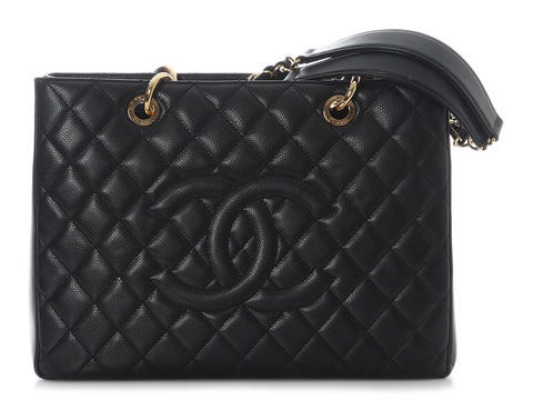 Chanel Black Quilted Caviar Grand Shopping Tote GST