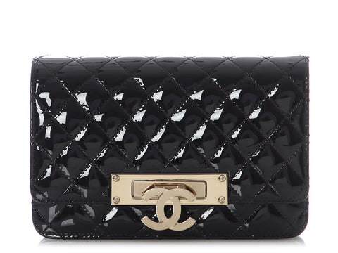 Chanel Black Quilted Patent Golden Class Wallet on Chain WOC