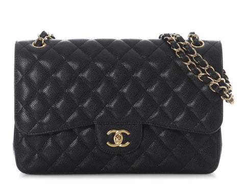 Chanel Jumbo Black Quilted Caviar Classic Double Flap