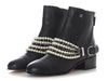 Chanel Black Calfskin Pearl and Chain Short Boots