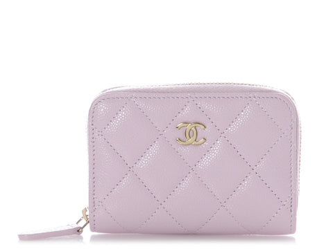Chanel Light Purple Quilted Caviar Zipped Coin Purse