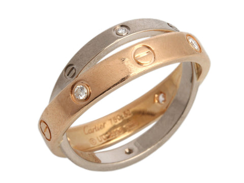 Cartier 18K Rose Gold and White Gold Diamond Double Love Ring