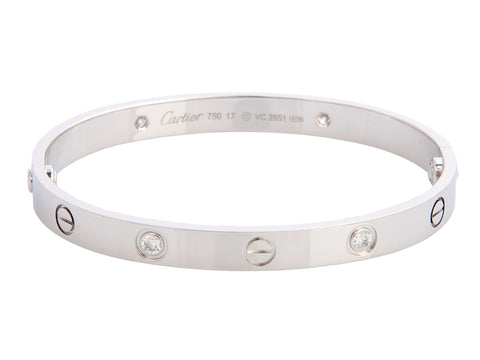 Cartier 18K White Gold 4-Diamond Classic Love Bracelet 17