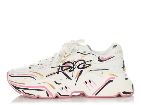 Dolce & Gabbana White Printed Sneakers