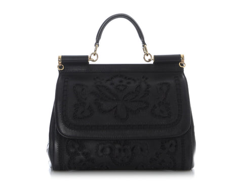 Dolce & Gabbana Medium Black Laser Cut Miss Sicily Bag
