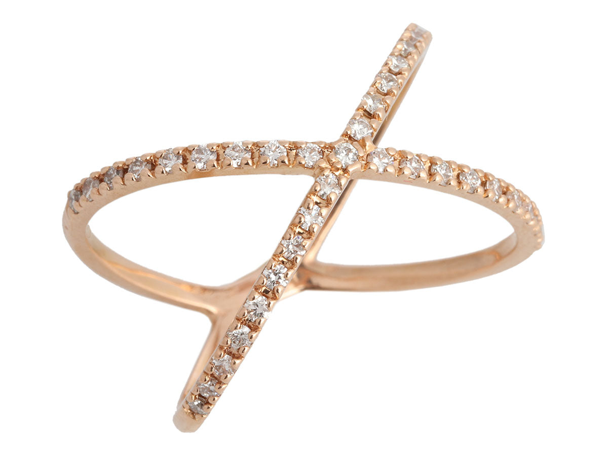 14K Rose Gold Diamond X Ring