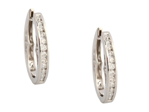 14K White Gold 0.50-Carat Diamond Oval Hoops