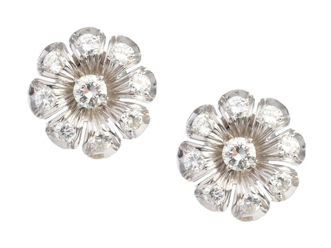 14K White Gold 0.50-Carat Diamond Flower Earrings