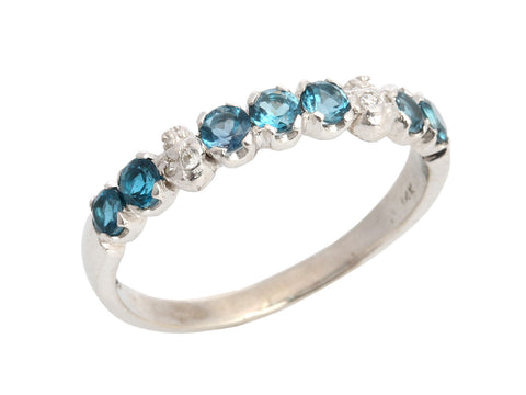 14K White Gold Blue Topaz and Diamond Tiny Skull Band