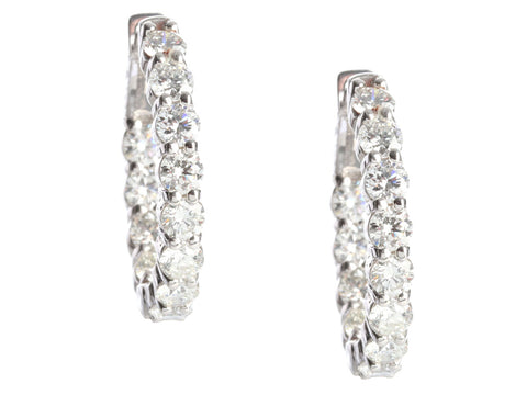 14K White Gold 3.87-Carat Diamond Oval Hoop Earrings