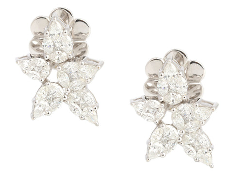 18K White Gold Diamond Flower Earrings