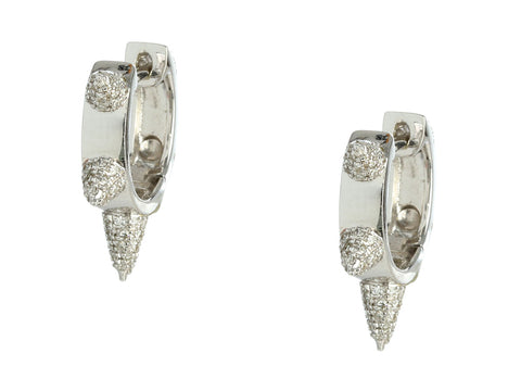 14K White Gold Diamond Spike Huggie Earrings