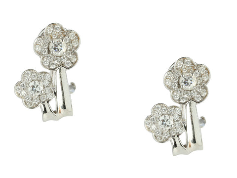18K White Gold Diamond Flower Earrings