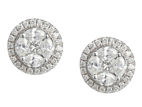 18K White Gold 0.80-Carat Diamond Cluster Earrings