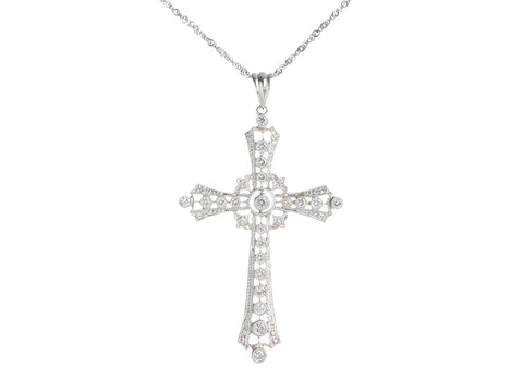 18K White Gold Diamond Cross Necklace