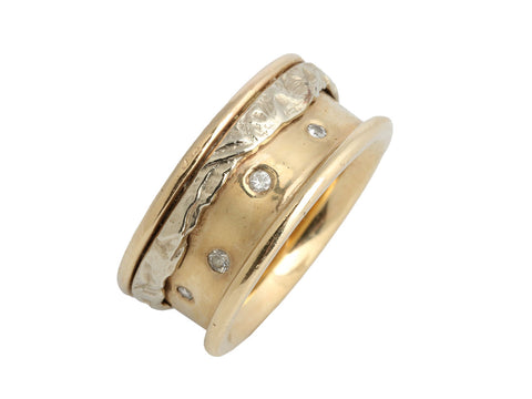 14K Two-Tone Gold and Diamond Contemporary Band