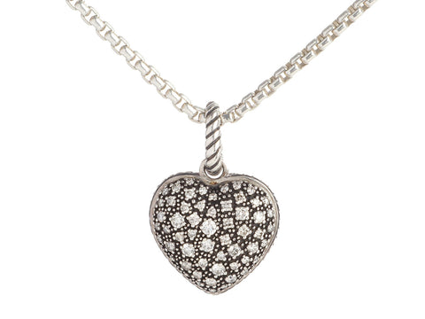 David Yurman Sterling Silver Mélange Diamond Heart Pendant Necklace