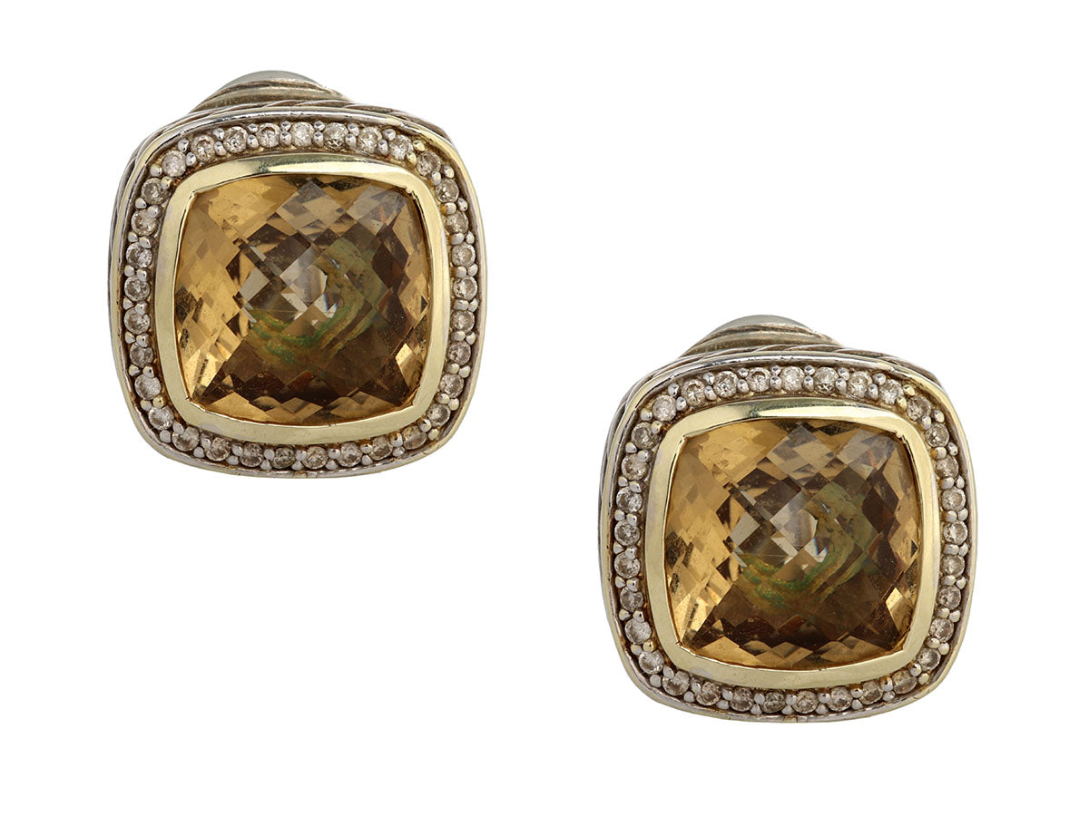David Yurman Two-Tone Diamond Citrine Albion Pierced Earrings