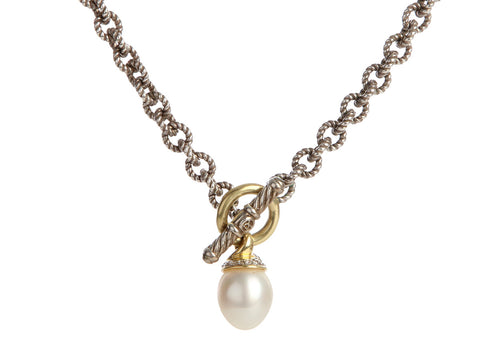 David Yurman Two-Tone Diamond and Pearl Drop Necklace