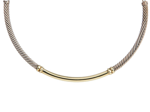 David Yurman Sterling Silver and 14K Yellow Gold Cable Choker