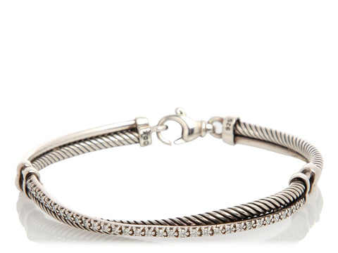 David Yurman Sterling Silver Diamond Crossover Bracelet