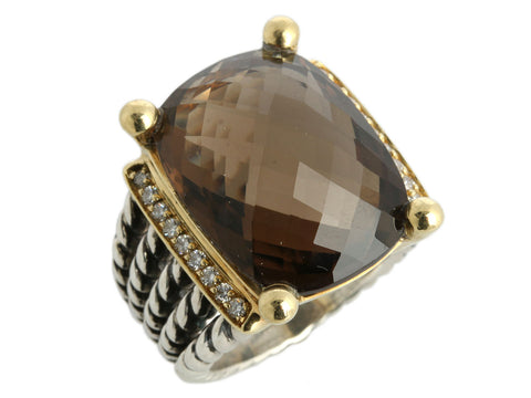 David Yurman Two-Tone Diamond and Smoky Topaz Wheaton Ring