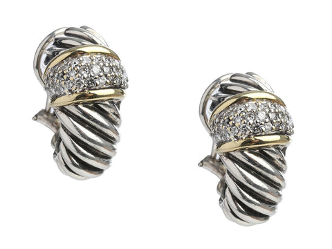 David Yurman Vintage Large Two-Tone Pavé Diamond Shrimp Pierced Earrings