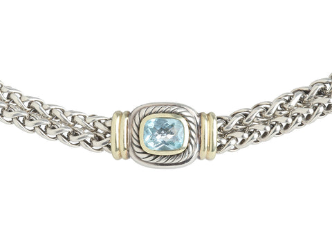 David Yurman Sterling Silver Blue Topaz Double Row Wheat Bracelet