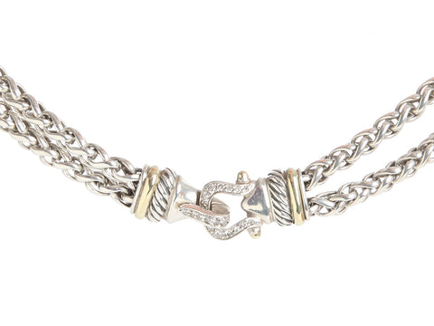 David Yurman Diamond Buckle Double Row Wheat Chain Necklace