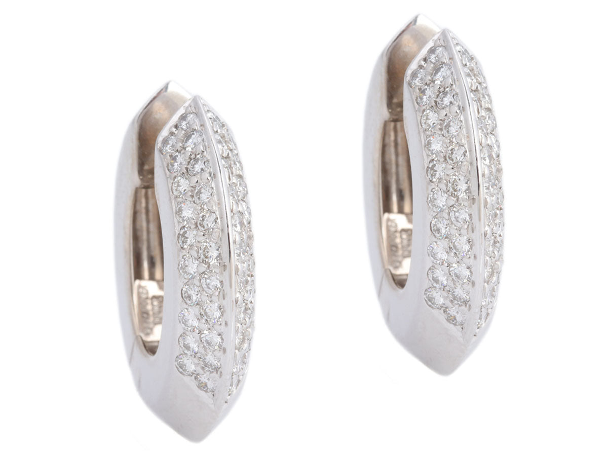 Perfecta 18K White Gold Diamond Knife Edge Hoop Pierced Earrings