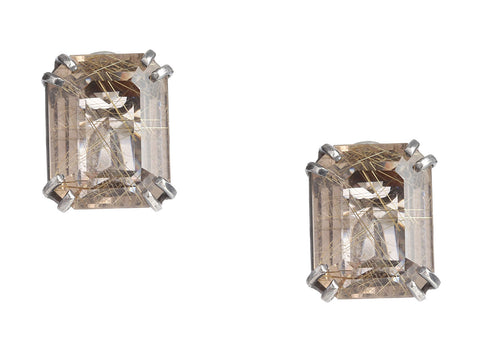 Mimi Favre Sterling Silver Rutilated Smoky Quartz Pierced Earrings