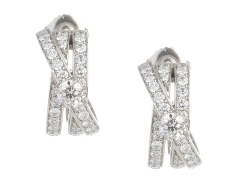 Harry Winston Platinum Diamond Crossover Pierced Earrings