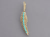 14K Yellow Gold Turquoise Diamond Long Feather Pierced Drop Earrings