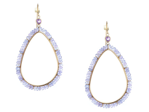14K Yellow Gold Amethyst and Tanzanite Bead Pierced Drop Earrings