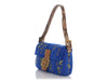 Fendi Blue Embroidered Suede and Python Baguette