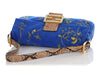 Fendi Blue Embroidered Suede and Python Baguette