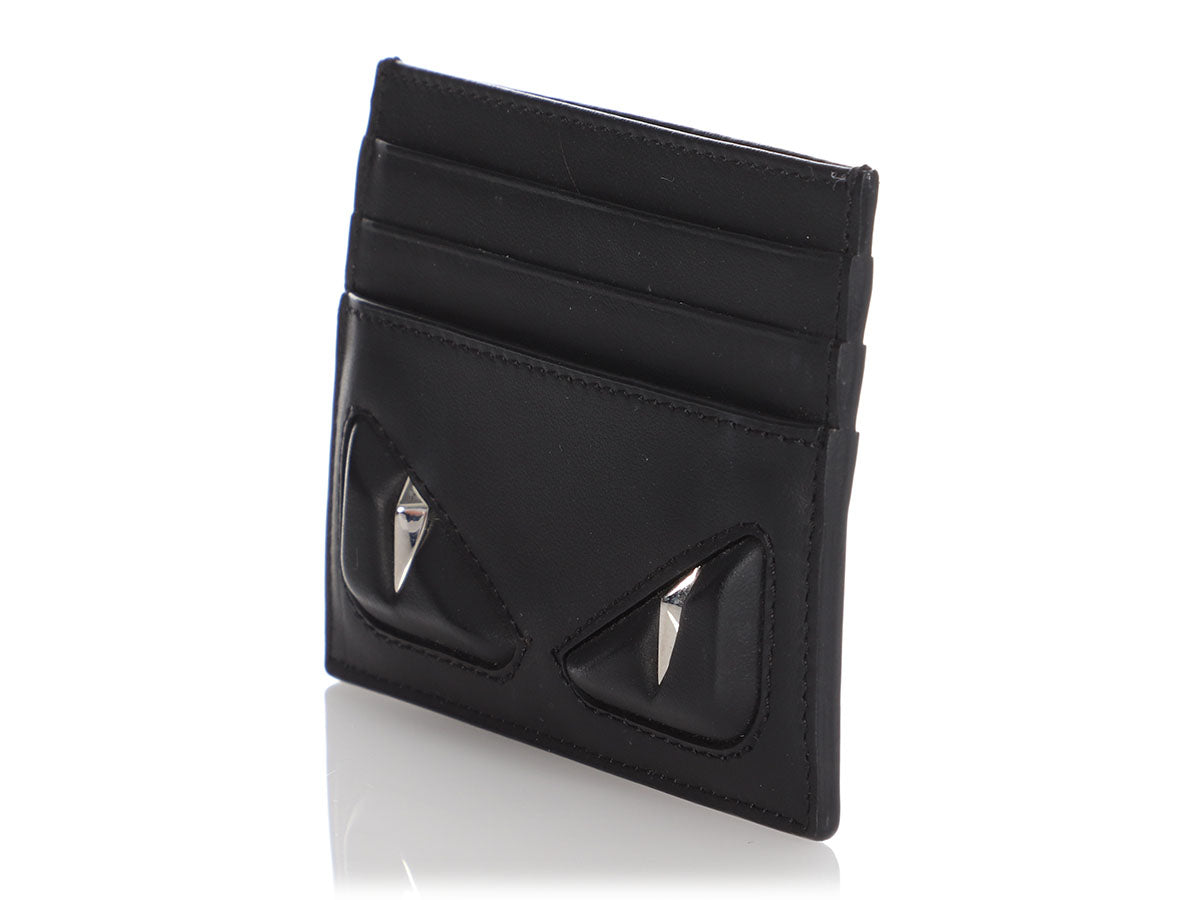 FENDI: credit card holder in leather with Bag Bugs eyes - Black