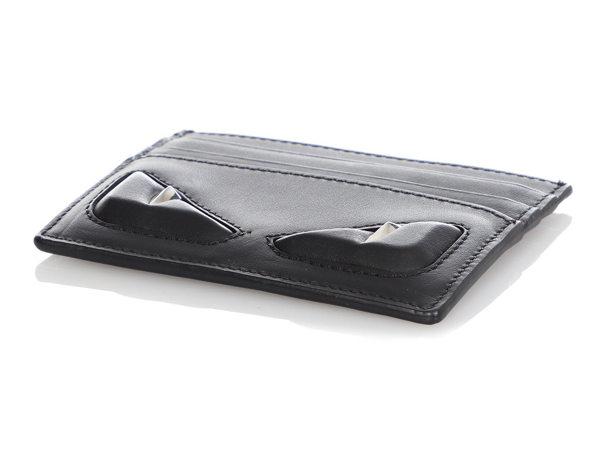 FENDI: credit card holder in leather with Bag Bugs eyes - Black