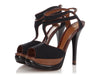 Fendi Black Felt Peep-Toe T-Strap Platform Sandals