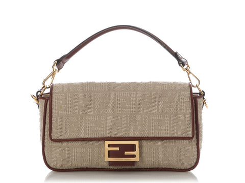 Fendi Beige Jacquard Sardo FF 1974 Baguette